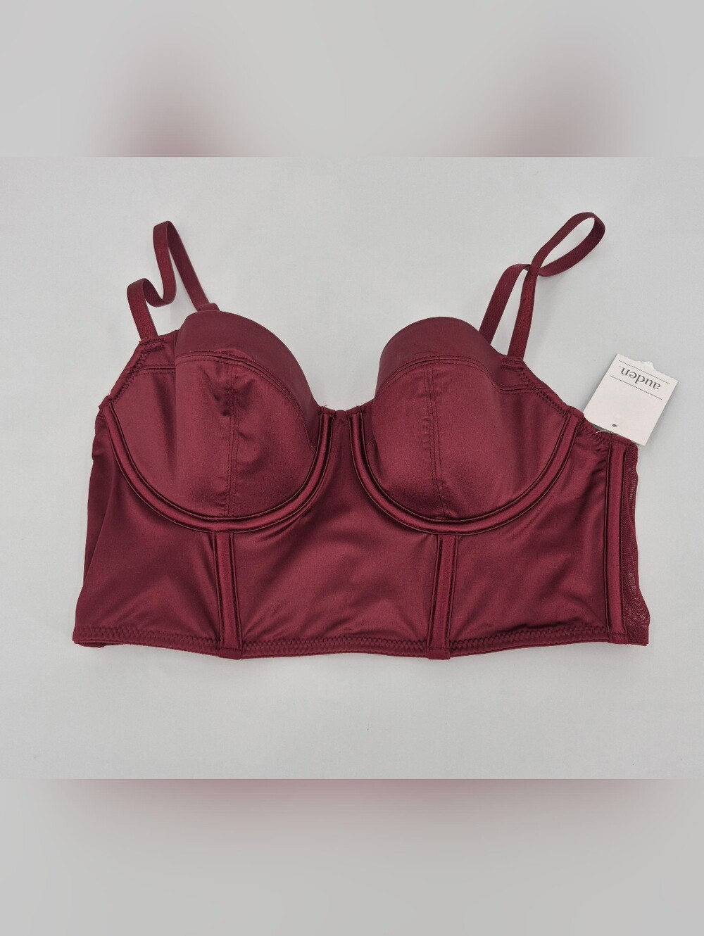 Auden Bra Women S Berry Red Satin Longline Underwire Padded Bustier Boned Corset